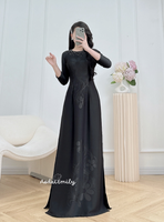 RACHEL Black ao dai with simple crystals rhinestones