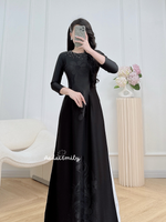 RACHEL Black ao dai with simple crystals rhinestones