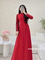 ROYALTY Red/Burgundy ao dai with simple pearls designs
