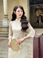 ESME Pastel Cream/beige modern ao dai with embroidery flowers