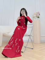 OLIVE Hand beading crystals and pearls traditional Ao dai