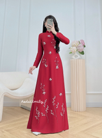 OLIVE Hand beading crystals and pearls traditional Ao dai