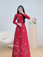 OLIVE Hand beading crystals and pearls traditional Ao dai