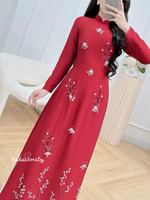 OLIVE Hand beading crystals and pearls traditional Ao dai