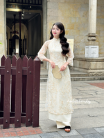 ELIZABETH Cream Lace and silk Modern áo dài