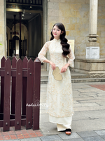 ESME Pastel Cream/beige modern ao dai with embroidery flowers