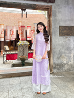 ELLA Pastel Purple modern ao dai with flowers patterns
