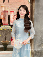 CHLOE Pastel Blue modern ao dai with embroidery flowers