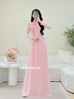 HALLIE Pink Ao dai with designed crystals