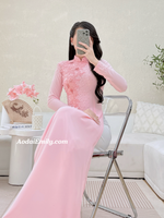 HALLIE Pink Ao dai with designed crystals