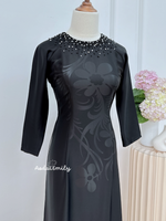 RACHEL Black ao dai with simple crystals rhinestones