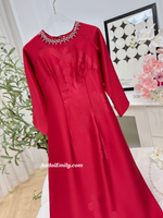SAMARA Burgundy ao dai with simple crystals