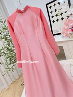 ROSA Mauve pink ao dai with simple pearls designs