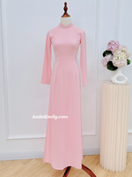 CUPID Plain Pink ao dai with pearls|