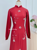 OLIVE Hand beading crystals and pearls traditional Ao dai