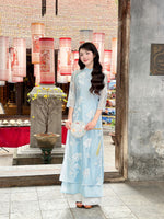 CHLOE Pastel Blue modern ao dai with embroidery flowers