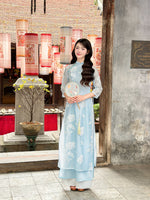 CHLOE Pastel Blue modern ao dai with embroidery flowers
