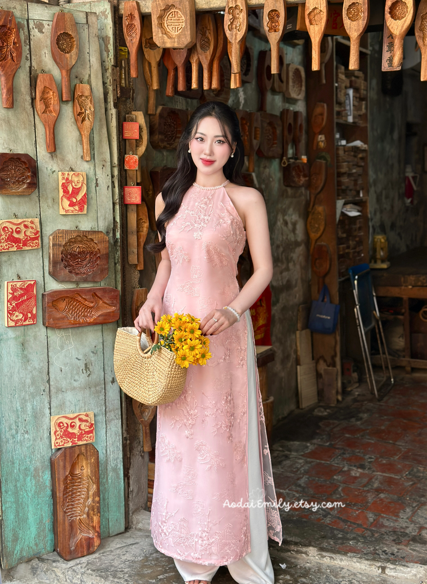 dai☆dai White Floral Lace Wedding Ao Dai - Mark&Vy Ao Dai