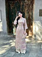 KYLIE Pastel pink Spring flowers pattern| Taffeta ao dai set