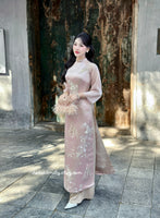 KYLIE Pastel pink Spring flowers pattern| Taffeta ao dai set
