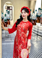 KATIE Red Loosing style Ao Dai with Cherry Blossom