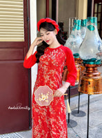 KATIE Red Loosing style Ao Dai with Cherry Blossom