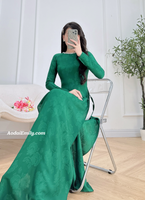 UNIQUE Green ao dai with Crystals rhinestones Collar