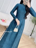ESTHER Dark Blue Ao dai with hand beading crystals