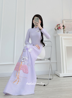 ISLA Purple Lotus embroidery with hand beading crystals Ao dai