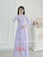 ISLA Purple Lotus embroidery with hand beading crystals Ao dai