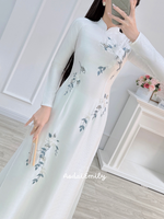 EVERLY White Pre made embroidery ao dai with hand beading crystals