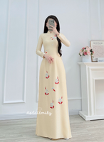 SAWYER Cream/Red flowers embroidery with hand beading crystals