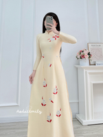 SAWYER Cream/Red flowers embroidery with hand beading crystals