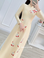 SAWYER Cream/Red flowers embroidery with hand beading crystals