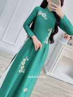 HAVEN Green Pre made embroidery ao dai with hand beading crystals