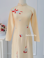 SAWYER Cream/Red flowers embroidery with hand beading crystals