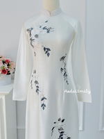 EVERLY White Pre made embroidery ao dai with hand beading crystals