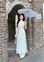 ROSE White Lace Sleeveless Ao Dai