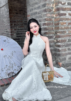 ROSE White Lace Sleeveless Ao Dai