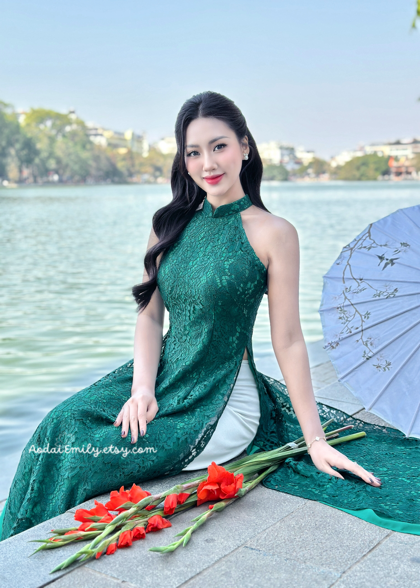 DAISY Green Sleeveless Ao Dai| Ao Dai Emily