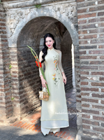 NOVA Cream Modern Daisy embroidery patterns modern ao dai