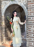 NOVA Cream Modern Daisy embroidery patterns modern ao dai