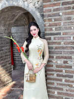 NOVA Cream Modern Daisy embroidery patterns modern ao dai