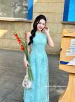 NORA Sleeveless Sakura patterns embroidery Pre made ao dai with pearls|