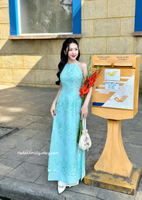 NORA Sleeveless Sakura patterns embroidery Pre made ao dai with pearls|