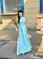 NORA Sleeveless Sakura patterns embroidery Pre made ao dai with pearls|