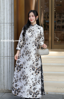 ELLE Black/gold Taffeta ao dai set with Cherry Blossom flowers pattern