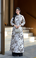ELLE Black/gold Taffeta ao dai set with Cherry Blossom flowers pattern