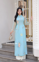 SYLVIA Blue modern ao dai with embroidery flowers