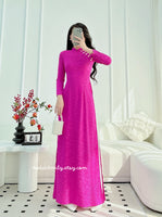 SUNLEE Ao dài gấm Pre made Vietnam with buttons|